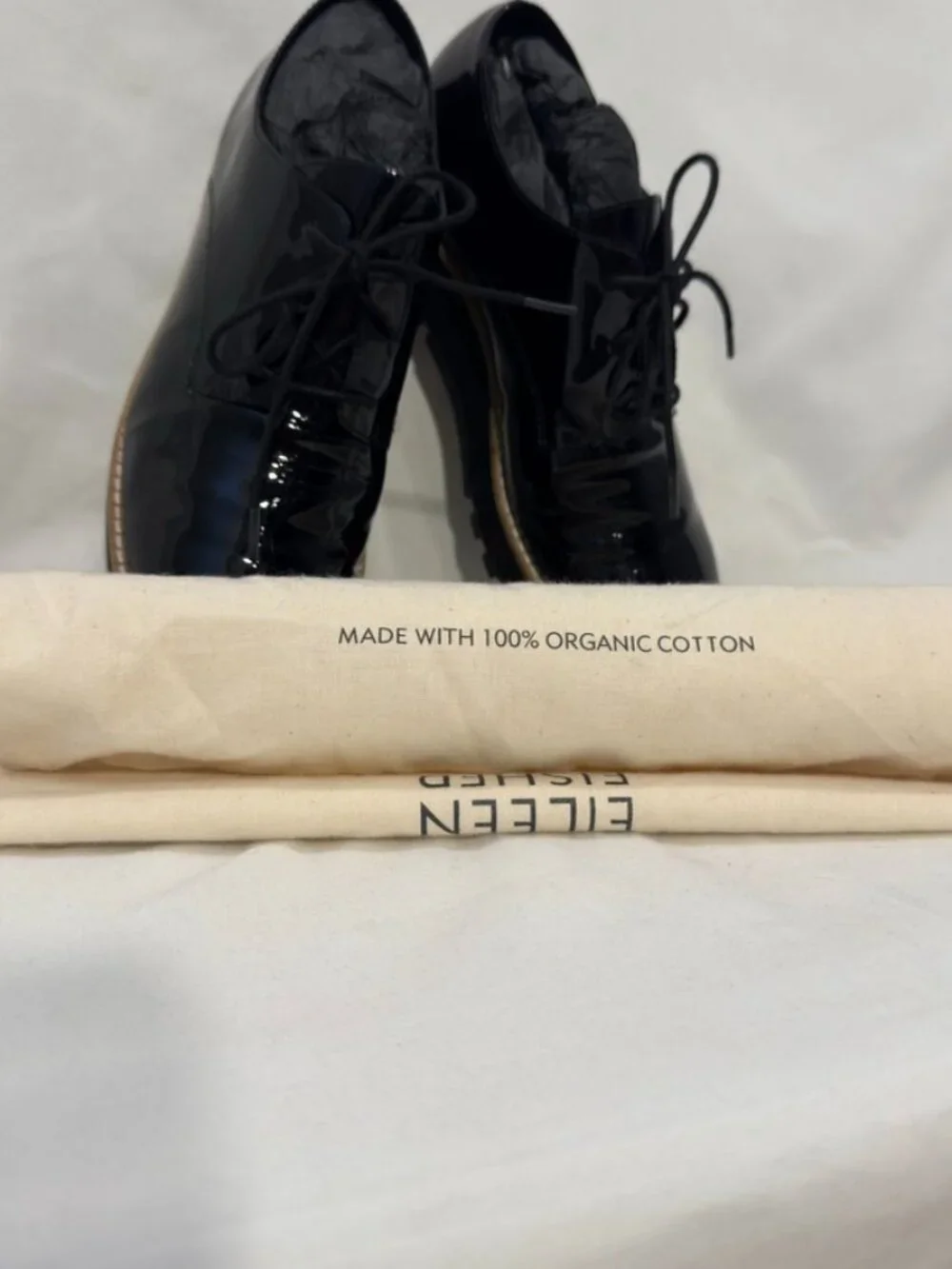 Eileen Fisher Eddy Black Patent Leather Platform Oxfords